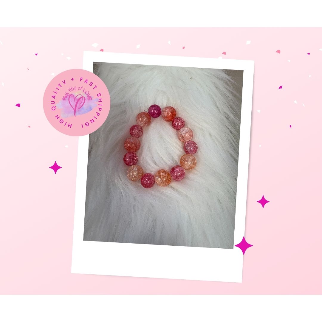 Pink Crackle Coated beaded Stretch braceletPink tiful of LOVE