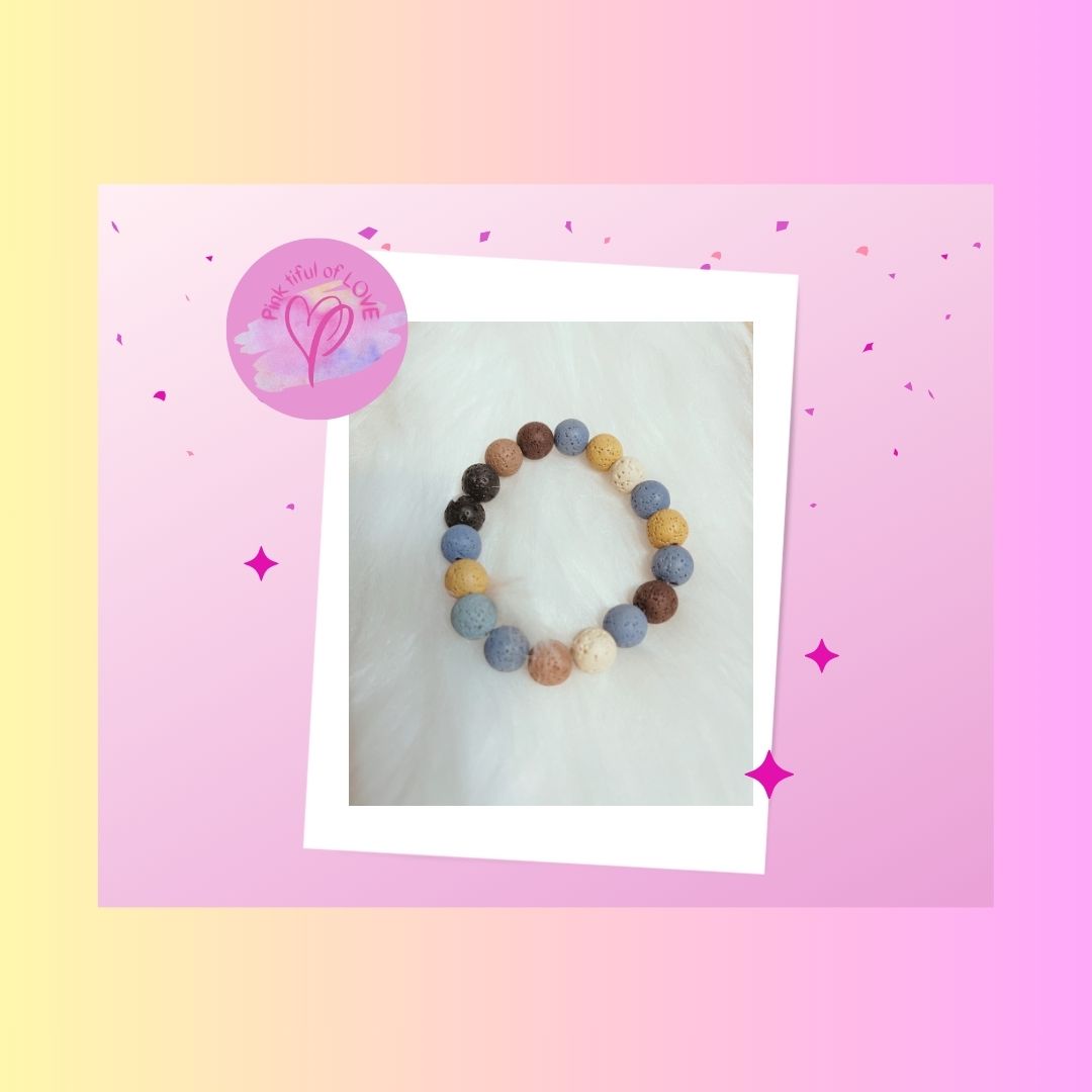 Multicolor Lava Stone Beaded Elastic/Stretch BraceletPink tiful of LOVE