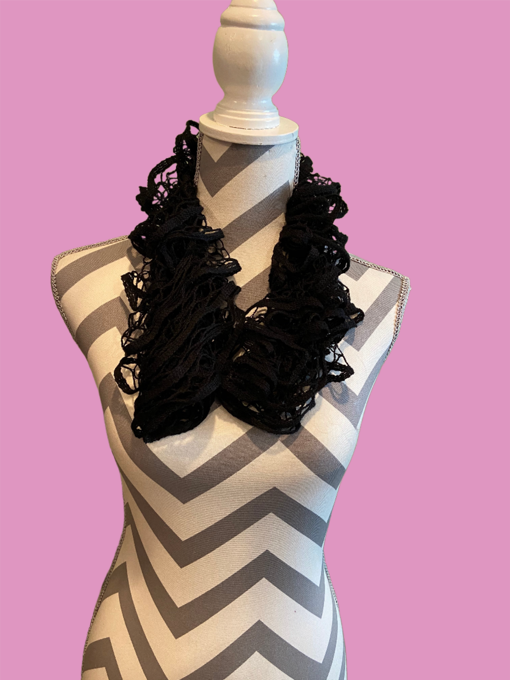 Ruffled Scarf handmade Black Metallic Sashay YarnPink tiful of LOVE