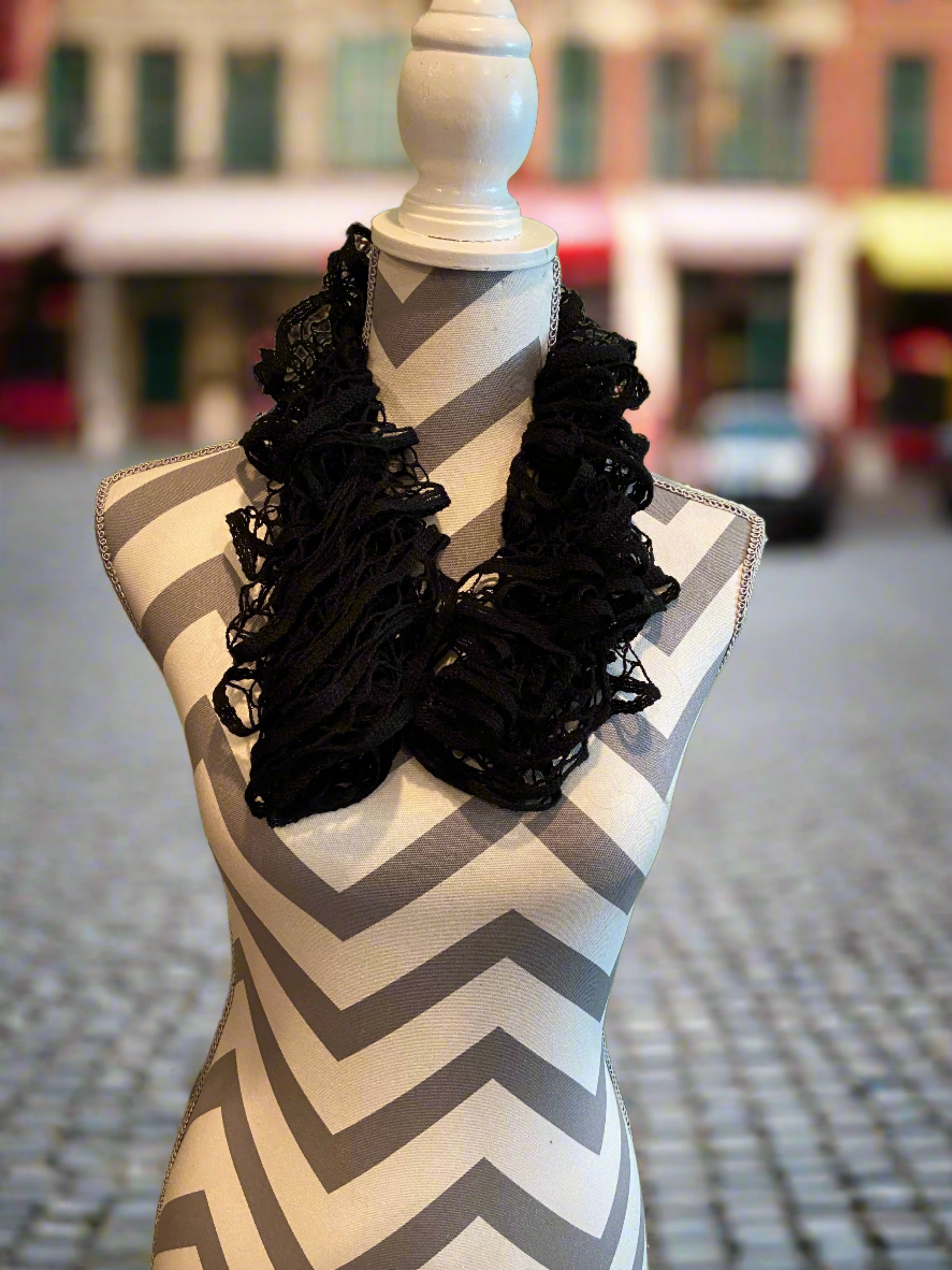 Ruffled Scarf handmade Black Metallic Sashay YarnPink tiful of LOVE