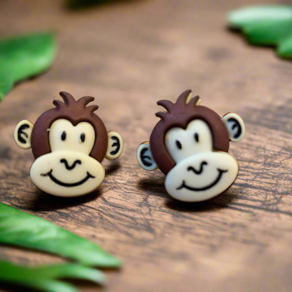 Silly Monkey Stud Earrings – Cute Dark Brown