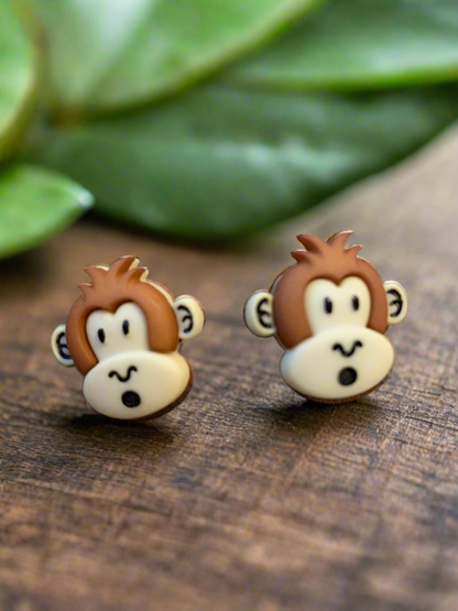 Silly Monkey Stud Earrings – Cute Light Brown