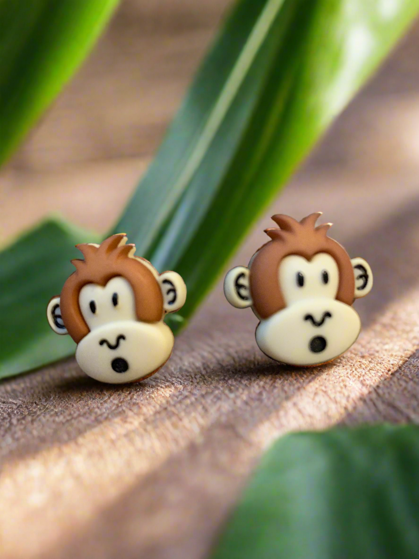 Silly Monkey Stud Earrings – Cute Light Brown