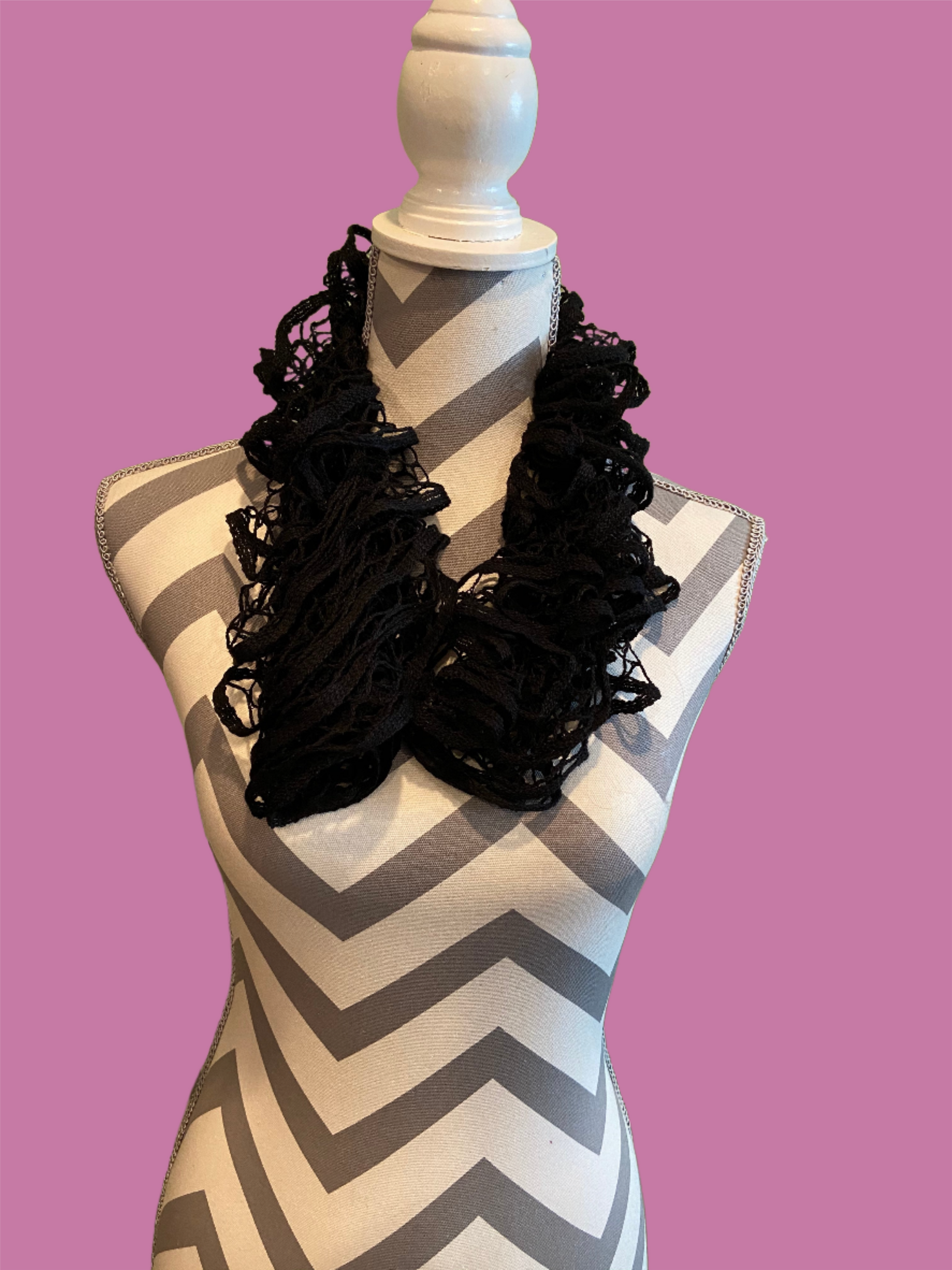 Ruffled Scarf handmade with Black Starbella YarnPink tiful of LOVE
