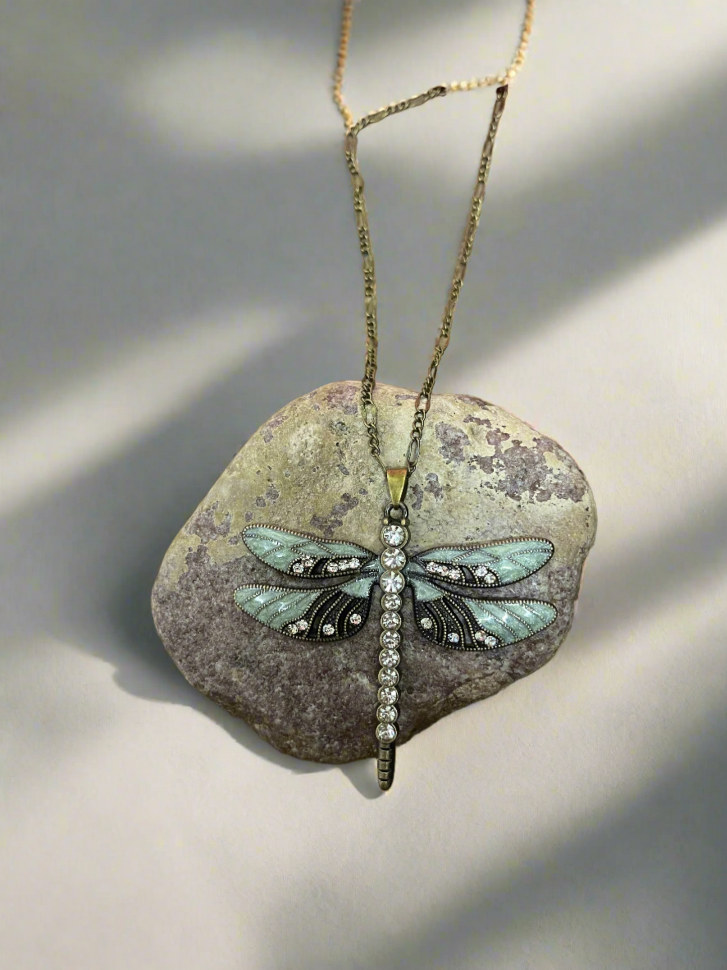 DRAGONFLY Pendant on a antique brass chain NecklacePink tiful of LOVE