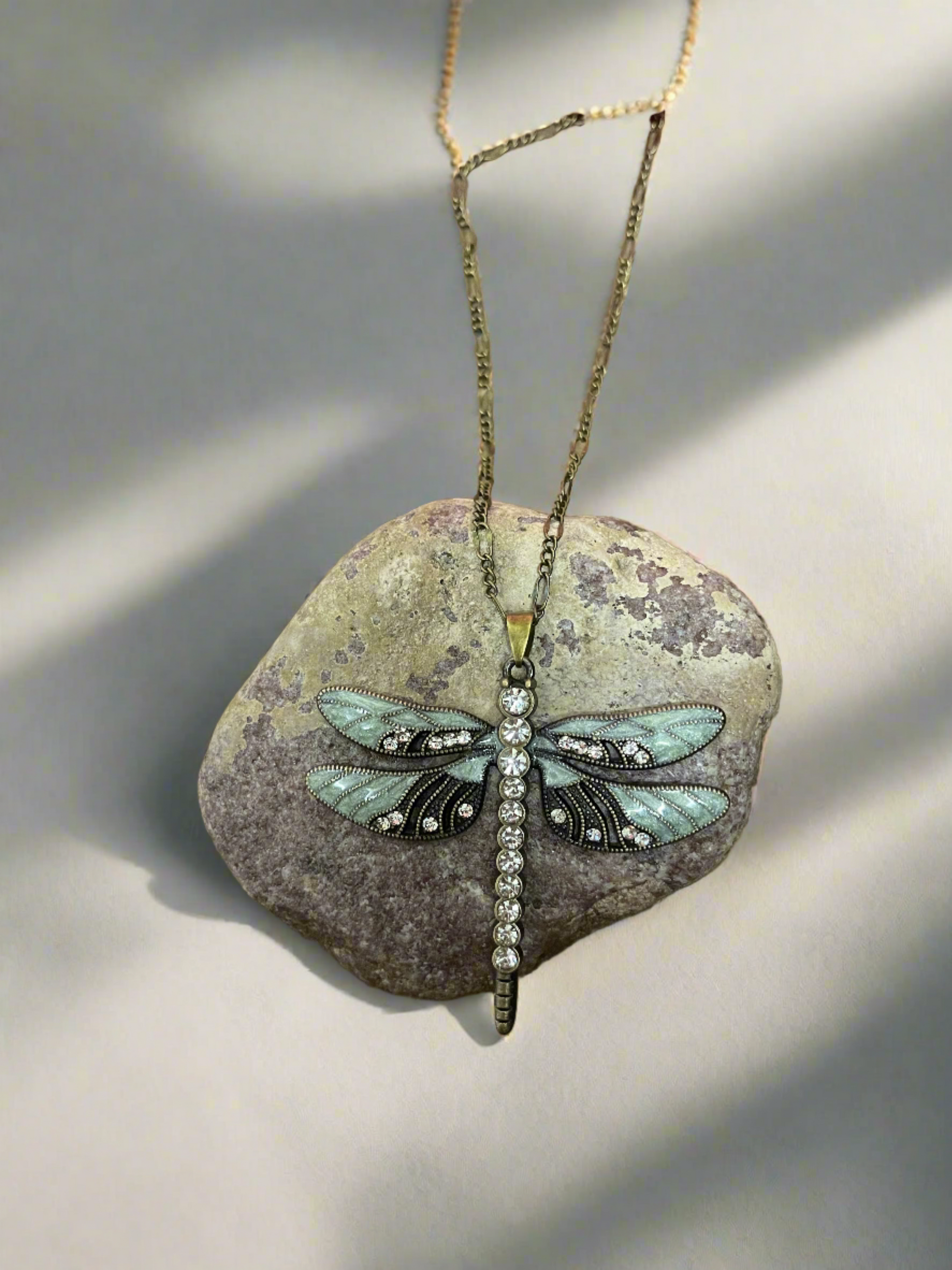 DRAGONFLY Pendant on a antique brass chain NecklacePink tiful of LOVE