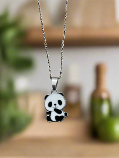 Sitting Pretty Panda Pendant on a Silver Chain NecklacePink tiful of LOVE
