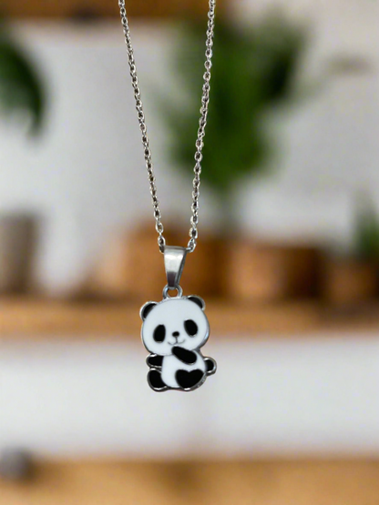 Sitting Pretty Panda Pendant on a Silver Chain NecklacePink tiful of LOVE