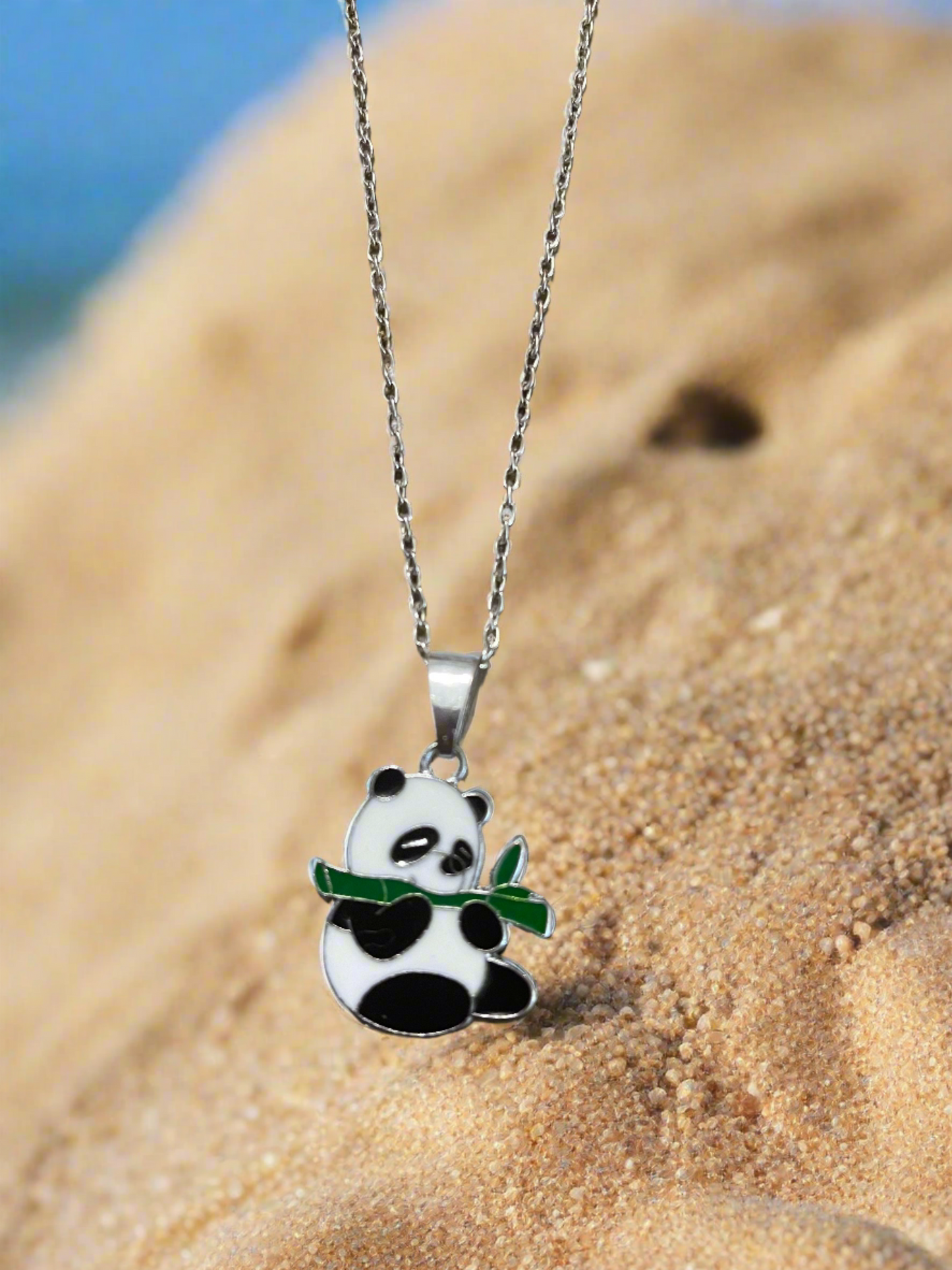 So Cute Panda with a bamboo Pendant on a Silver Chain NecklacePink tiful of LOVE