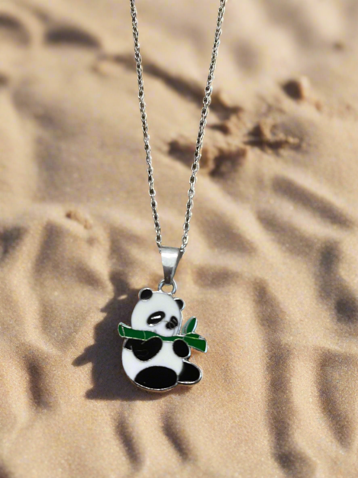 So Cute Panda with a bamboo Pendant on a Silver Chain NecklacePink tiful of LOVE