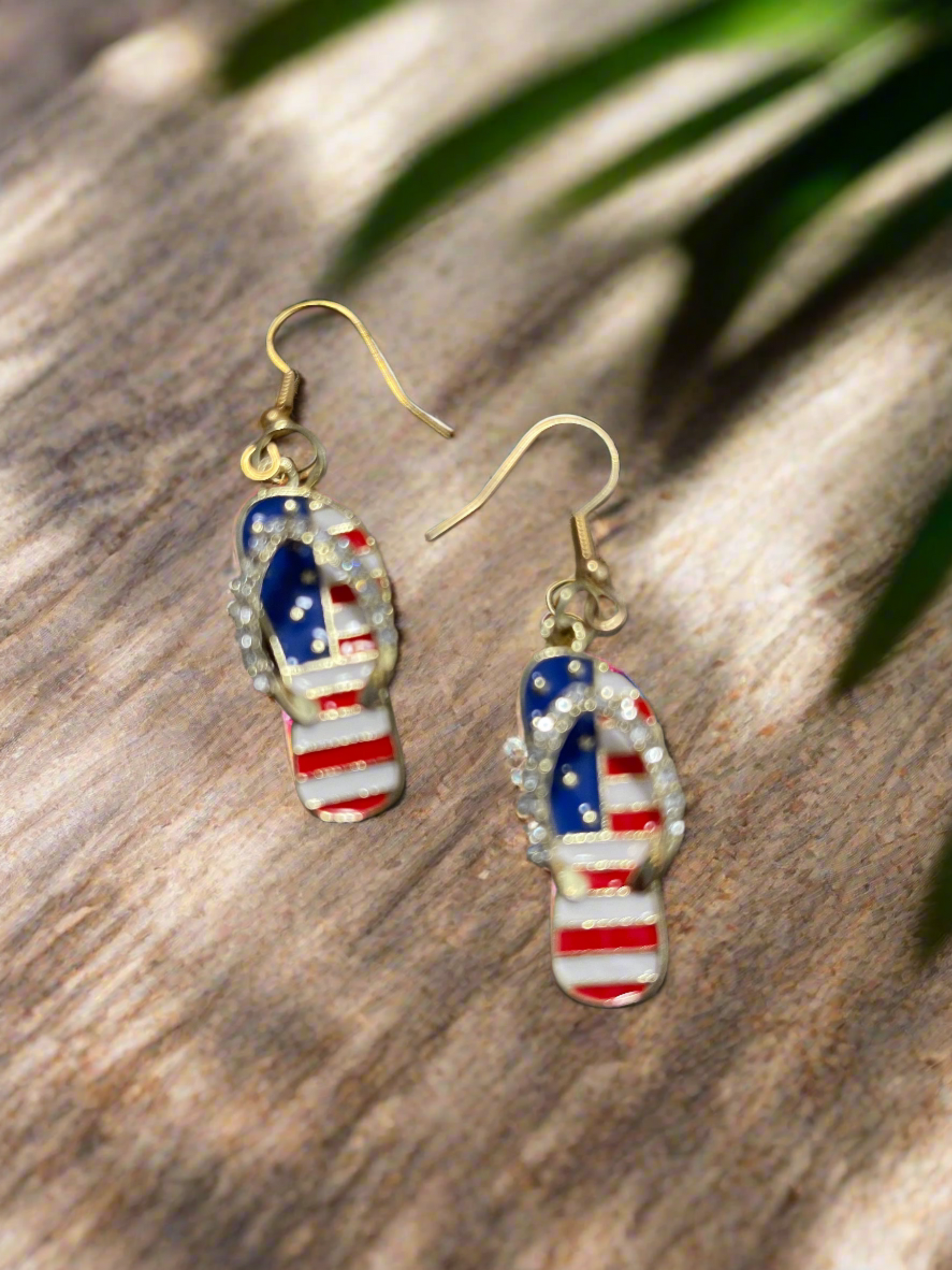 Patriotic Flip Flops Gold &amp; Rhinestone Charm Wire EarringsPink tiful of LOVE