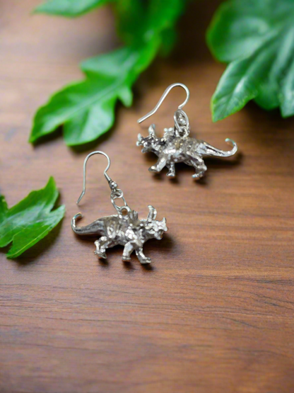 Triceratops 3D Silver Charm Wire EarringsPink tiful of LOVE