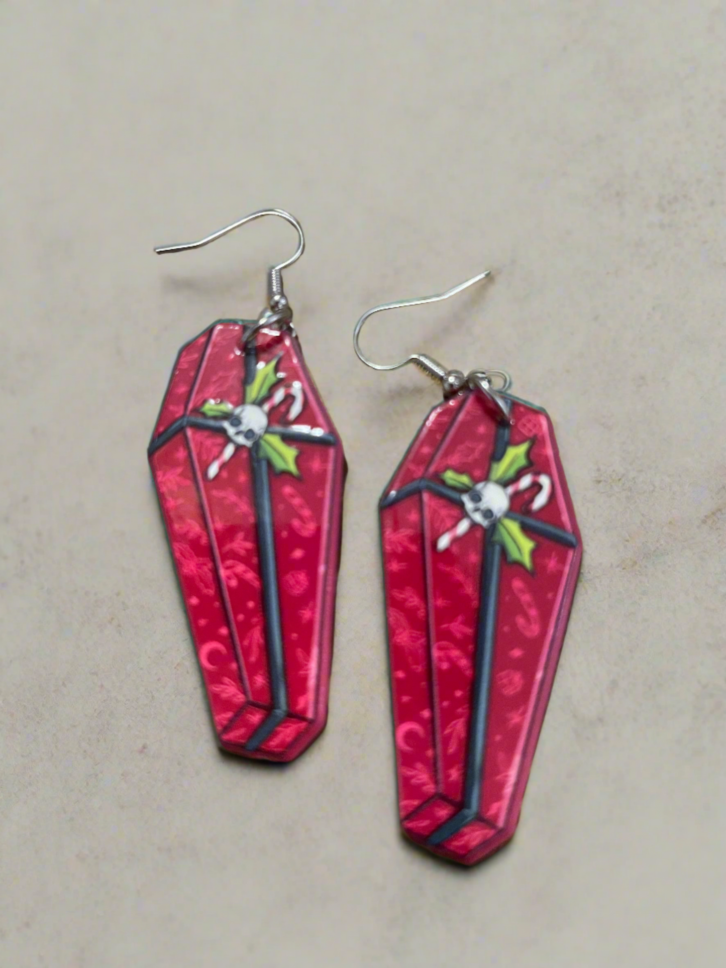Red Creepy Christmas Coffin Charm Wire EarringPink tiful of LOVE