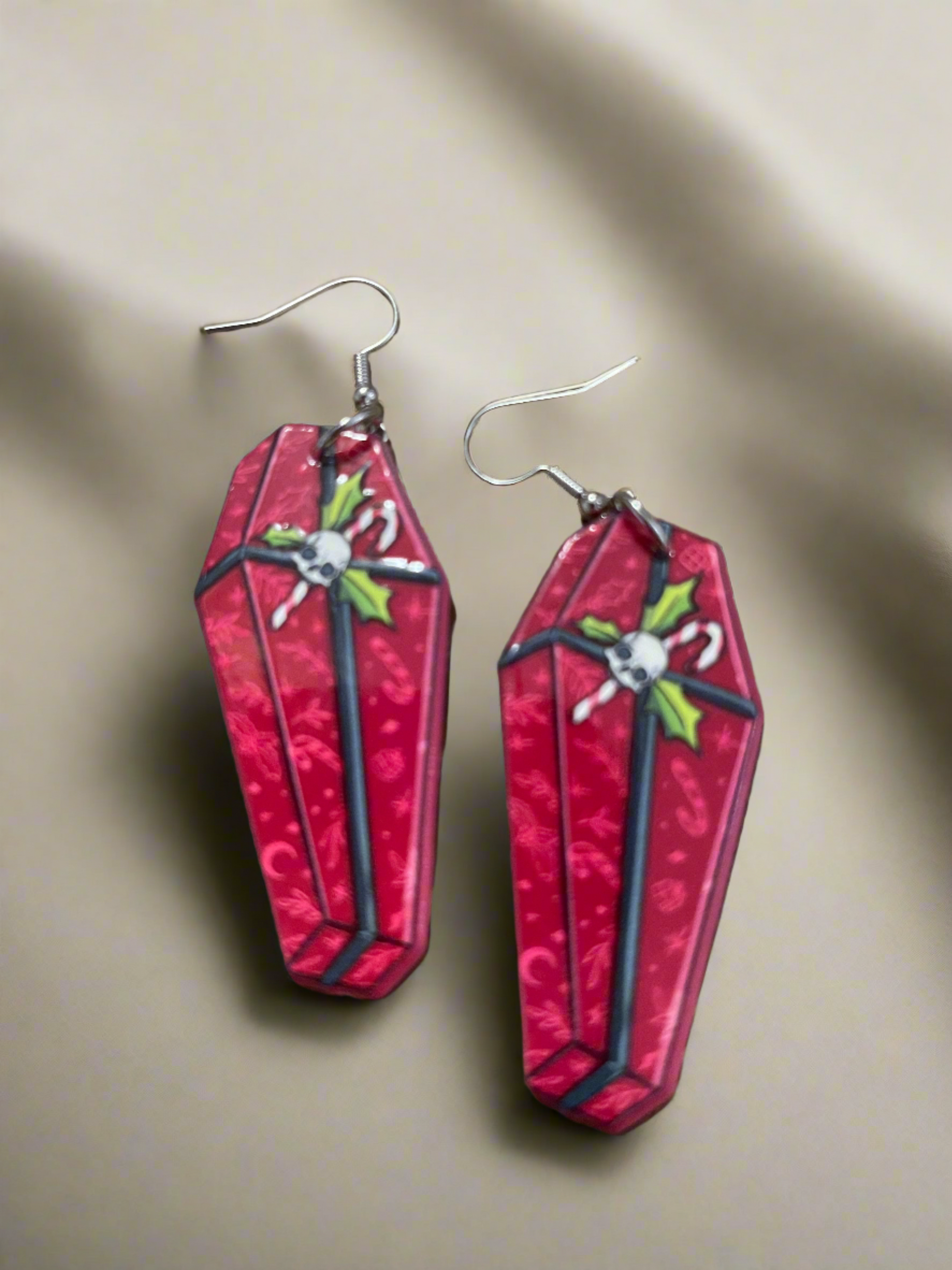Red Creepy Christmas Coffin Charm Wire EarringPink tiful of LOVE