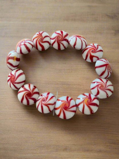 Red and White Mint Candy Glass Beaded Elastic/Stretch BraceletPink tiful of LOVE