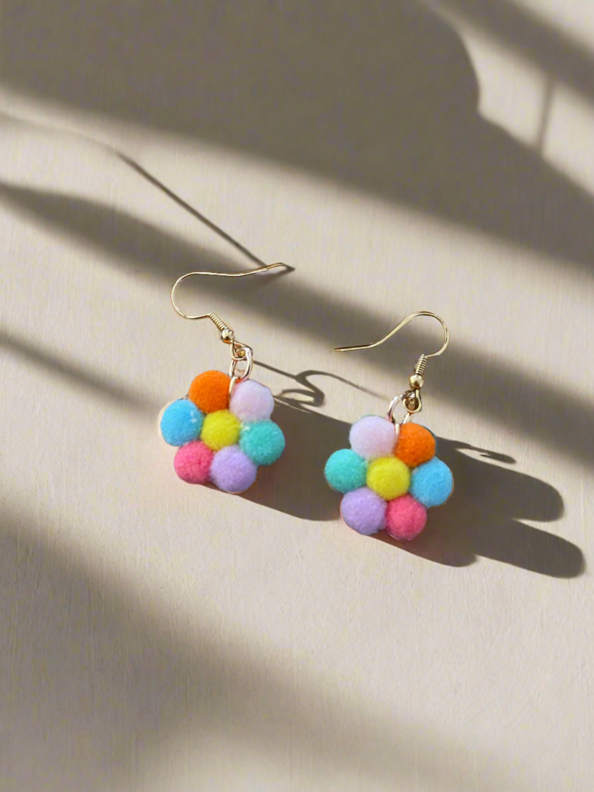 Pom Pom Flower Charms Wire EarringsPink tiful of LOVE