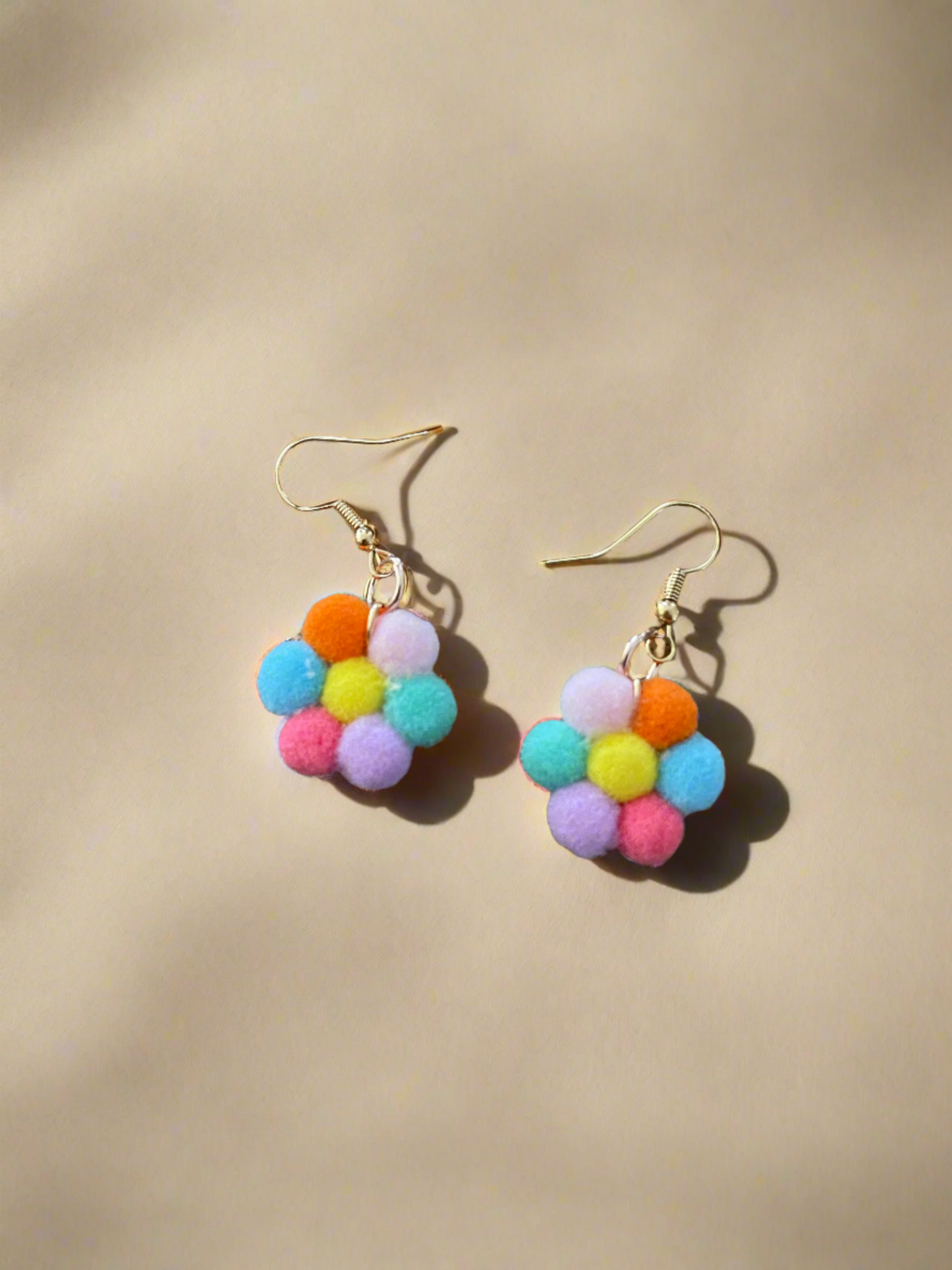 Pom Pom Flower Charms Wire EarringsPink tiful of LOVE