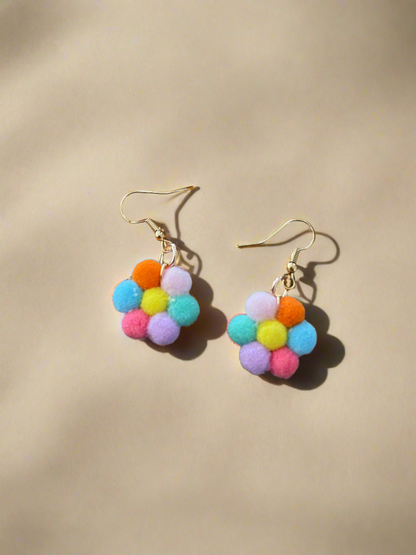 Pom Pom Flower Charms Wire EarringsPink tiful of LOVE