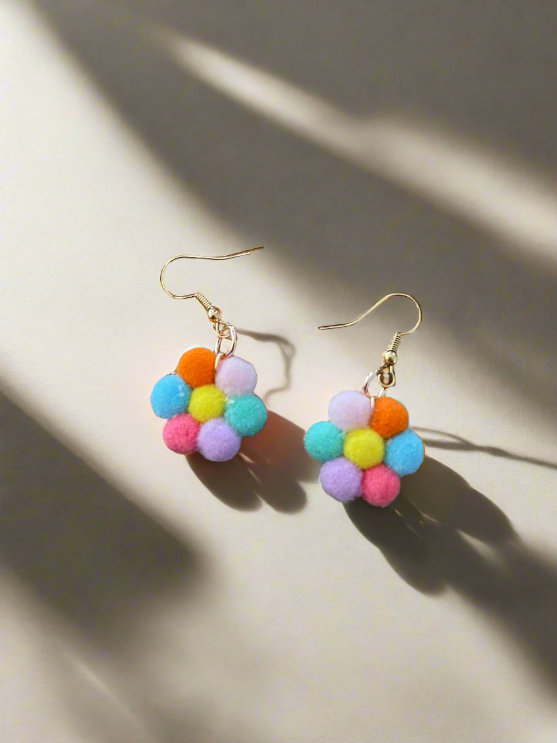 Pom Pom Flower Charms Wire EarringsPink tiful of LOVE