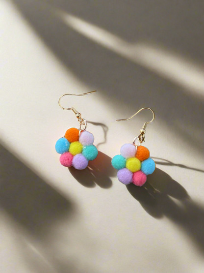 Pom Pom Flower Charms Wire EarringsPink tiful of LOVE