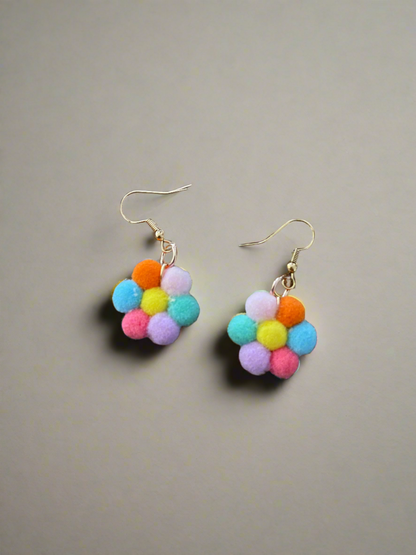 Pom Pom Flower Charms Wire EarringsPink tiful of LOVE