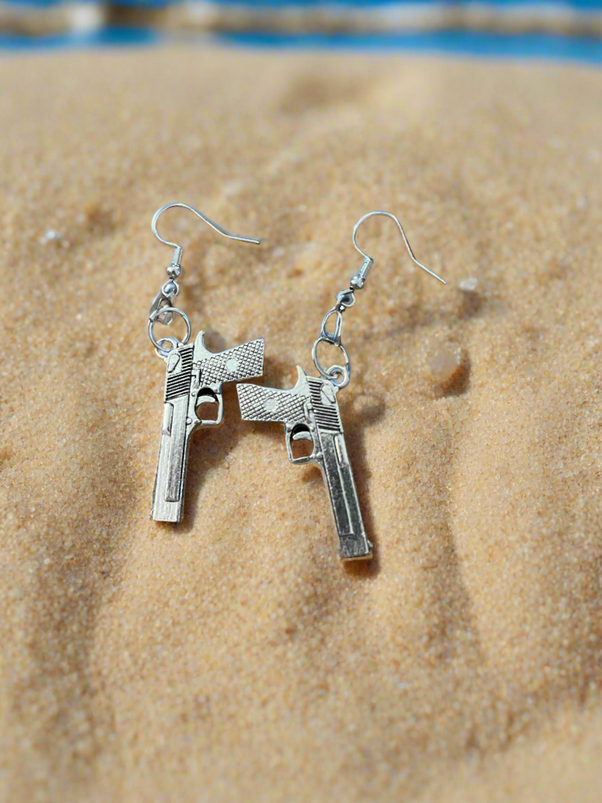Antique Gun Charms Silver Toned Wire EarringsPink tiful of LOVE