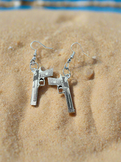 Antique Gun Charms Silver Toned Wire EarringsPink tiful of LOVE