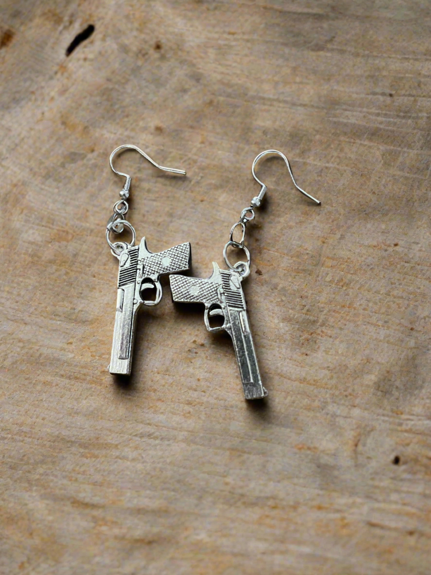 Antique Gun Charms Silver Toned Wire EarringsPink tiful of LOVE