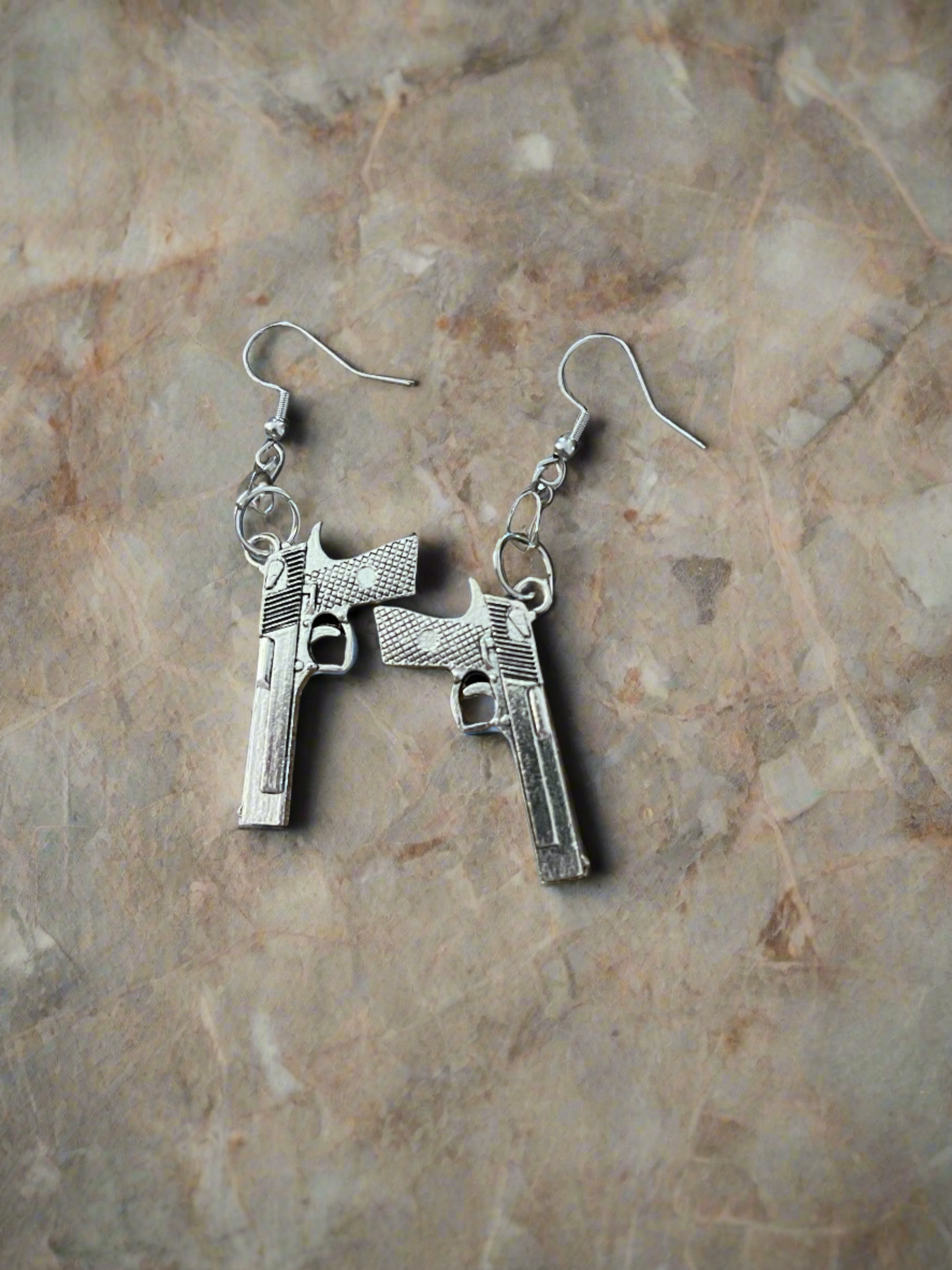 Antique Gun Charms Silver Toned Wire EarringsPink tiful of LOVE