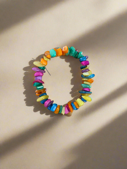 Multi-Color Dyed Shell Chip beaded Stretch bracelet; vibrant colorsPink tiful of LOVE