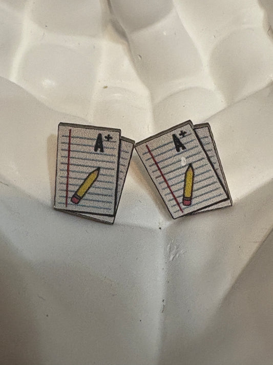 A+ Paper & Pencil Wooden Stud Earrings