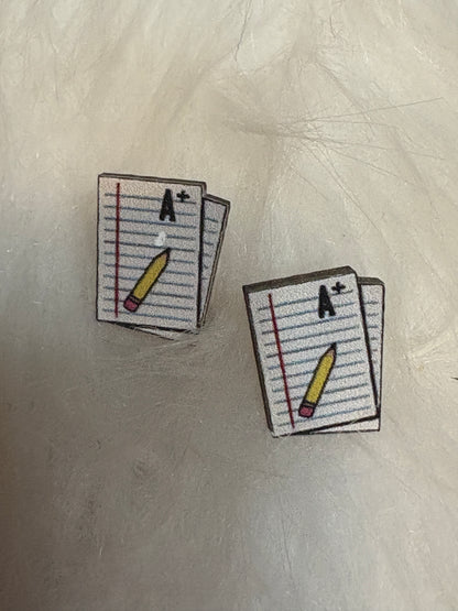 A+ Paper & Pencil Wooden Stud Earrings