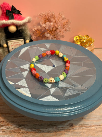 Colorful Skull Bead Stretch Bracelet – 8mm