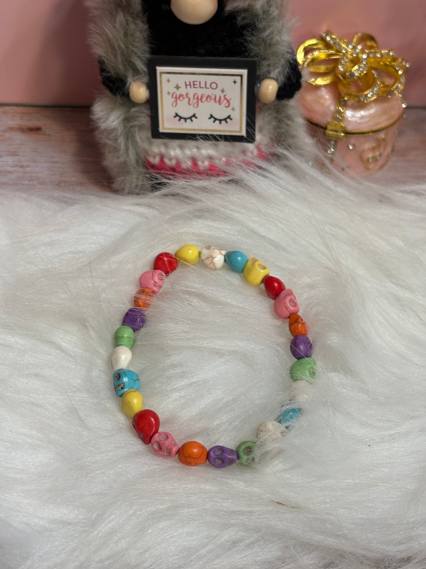 Colorful Skull Bead Stretch Bracelet – 8mm