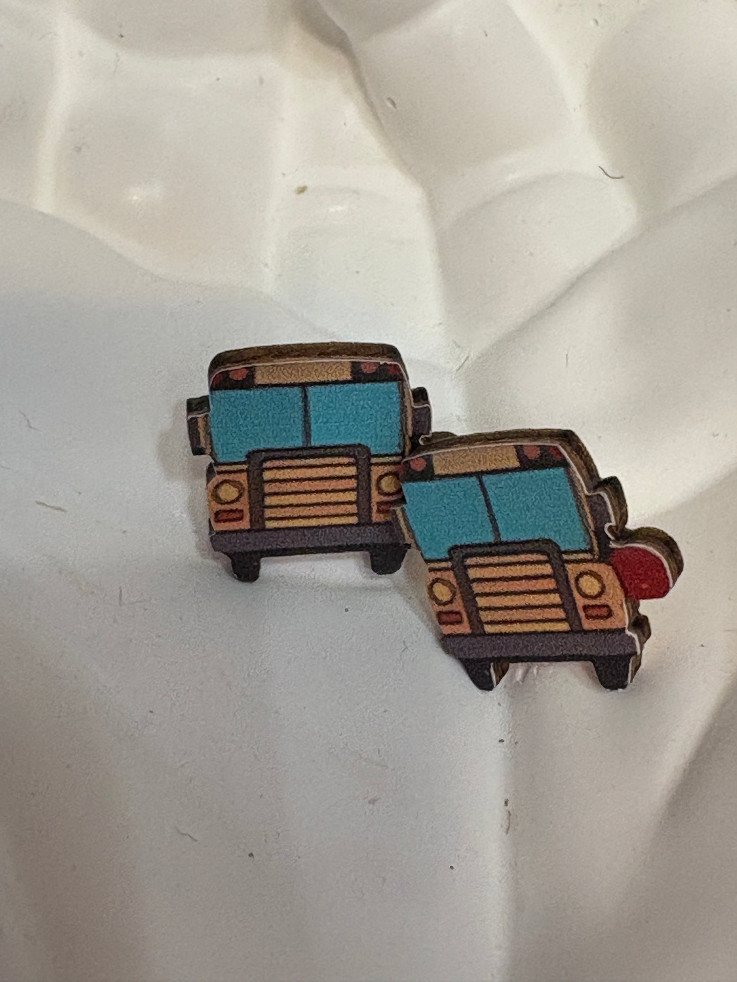 Front View School Bus Wooden Earrings