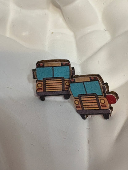 Front View School Bus Wooden Earrings