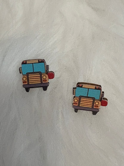 Front View School Bus Wooden Earrings