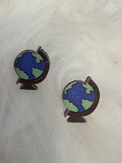 Wooden Globe Stud Earrings – Teacher & Traveler Inspired