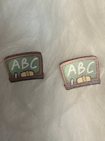 ABC Chalkboard Wooden Stud Earrings