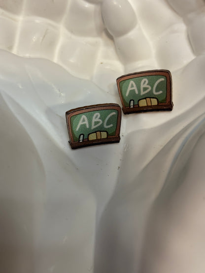 ABC Chalkboard Wooden Stud Earrings