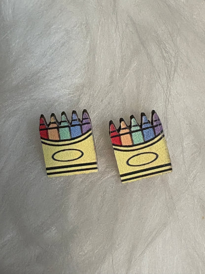 Crayon Box Wooden Stud Earrings