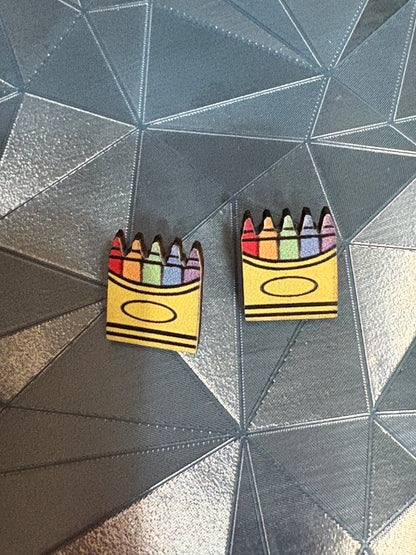 Crayon Box Wooden Stud Earrings