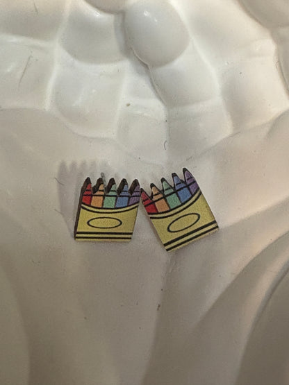 Crayon Box Wooden Stud Earrings