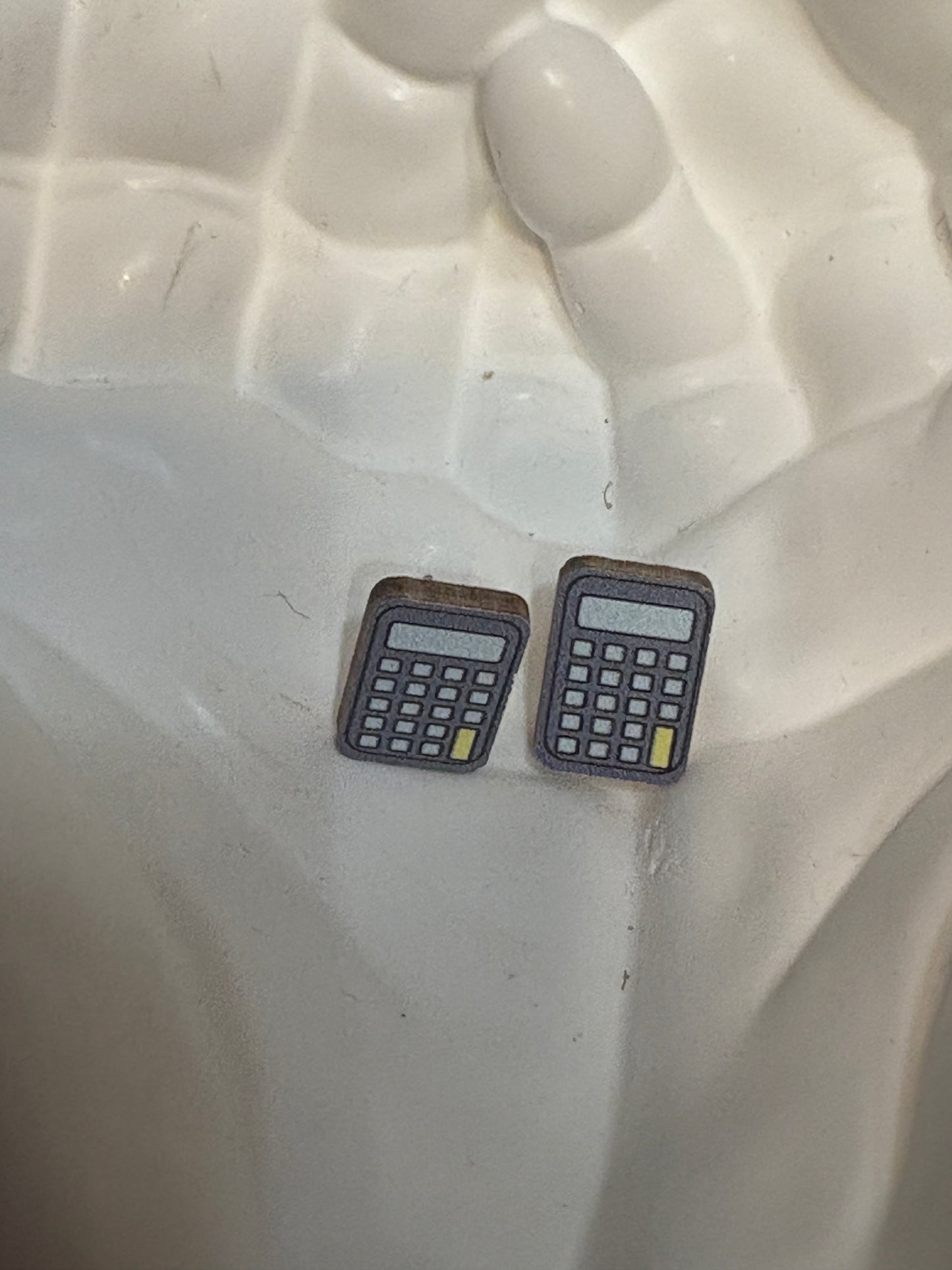 Calculator Wooden Stud Earrings
