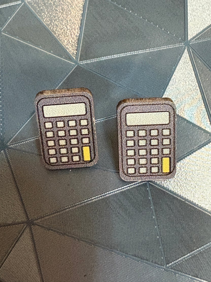 Calculator Wooden Stud Earrings
