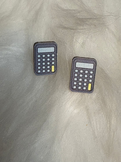 Calculator Wooden Stud Earrings