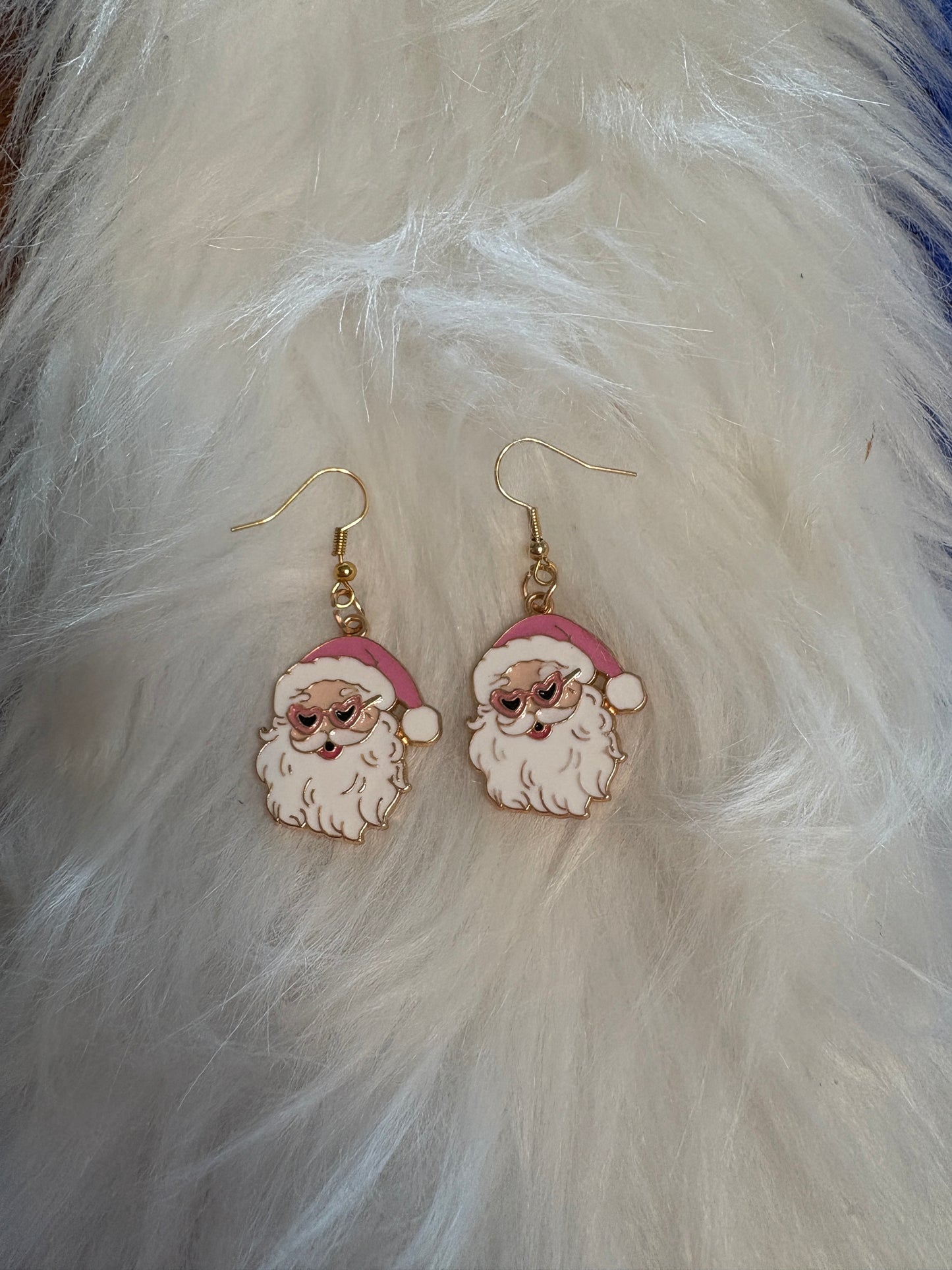 Santa wearing heart glasses Charm Wire Earrings