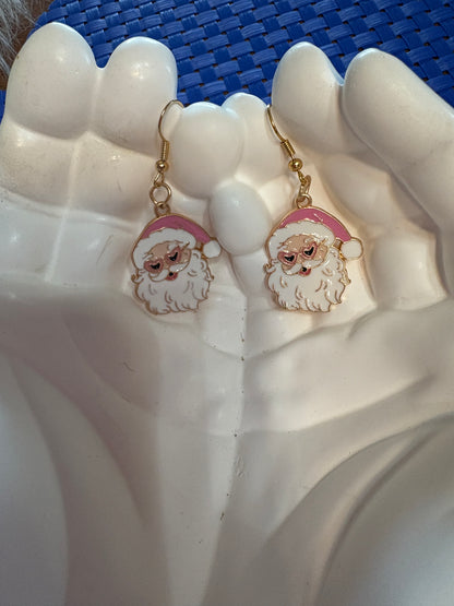 Santa wearing heart glasses Charm Wire Earrings