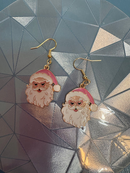 Santa wearing heart glasses Charm Wire Earrings