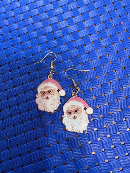 Santa wearing heart glasses Charm Wire Earrings